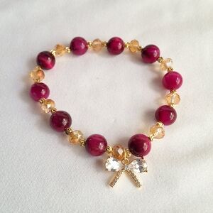 Red Tiger Eye & Crystal Beads  Bracelet